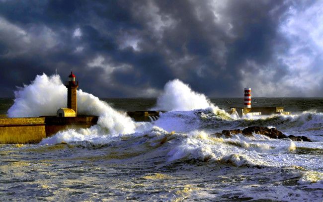 Обои картинки фото sea, storm, природа, стихия, пена, мол, волны, шторм, океан, маяк