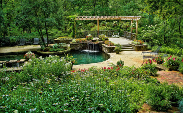 Картинка gibbs+gardens+сша природа парк водопад сад кусты деревья