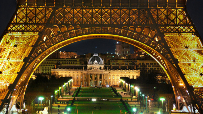Обои картинки фото champ de mars, города, париж , франция, ночь, огни