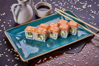 Картинка еда рыба +морепродукты +суши +роллы соус роллы лосось кунжут рис