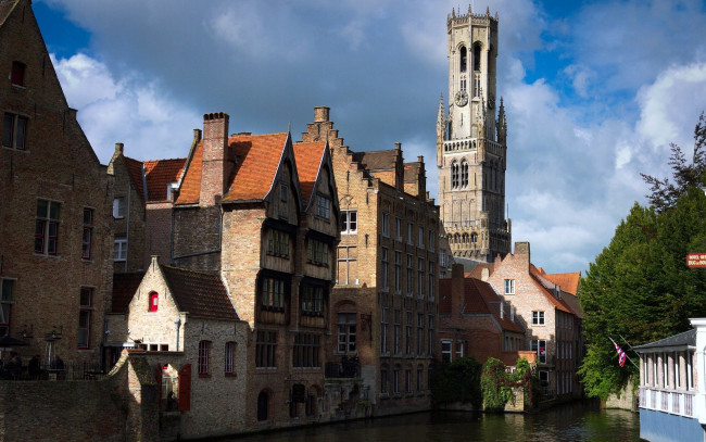 Обои картинки фото города, брюгге , бельгия, башня, дома, канал