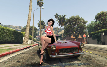 Картинка 3д+графика люди-авто мото+ people-+car+ +moto девушка фон взгляд автомобиль пальма