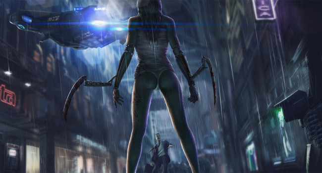 Обои картинки фото видео игры, cyberpunk 2077, девушка, фон, существо, мужчина, испуг