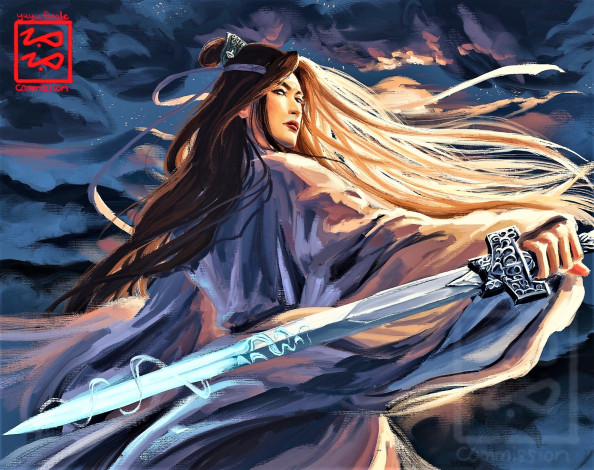 Обои картинки фото аниме, mo dao zu shi, лань, ванцзи, меч