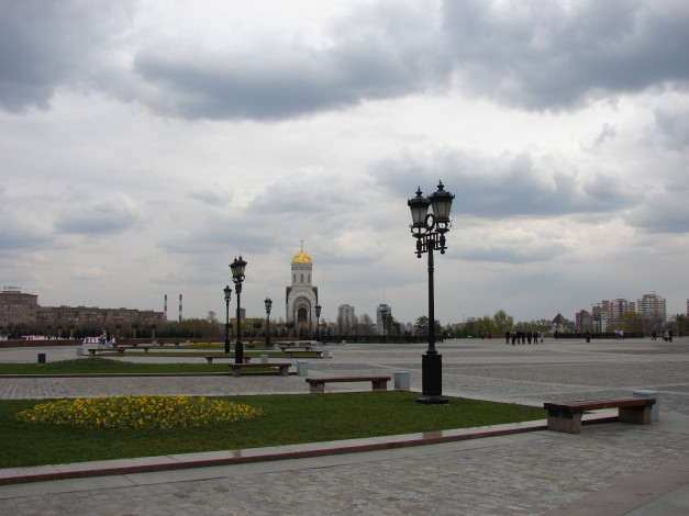 Обои картинки фото панорама, поклонной, горы, города, москва, россия