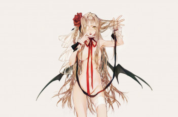 Картинка аниме angels demons крылья демон девушка лента цветок повязка бант
