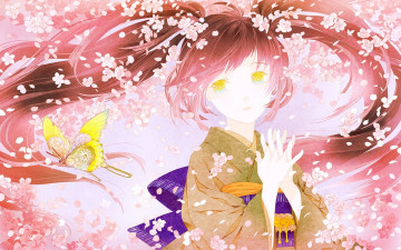 Картинка аниме vocaloid лепестки девушка сакура цветы вокалоид