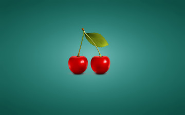 Картинка рисованные минимализм вишня cherry две синий фон