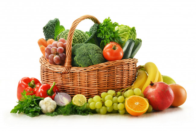 Обои картинки фото еда, фрукты и овощи вместе, фрукты, овощи, корзина