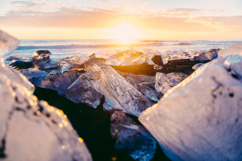 Картинка природа восходы закаты боке блики свет лёд ледниковая лагуна исландия зима декабрь солнце