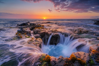 Картинка природа восходы закаты океан потоки гавайи камни выдержка небо волны