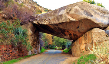 обоя природа, дороги, дорога, скалы, камни, тоннель, сша, sequoia, national, park