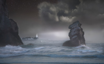 Картинка природа маяки побережье скалы море маяк ночь