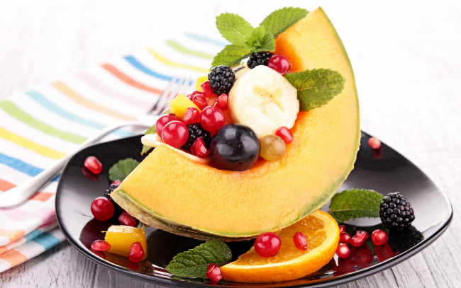 Обои картинки фото еда, фрукты,  ягоды, дыня, ежевика, fruit, банан, orange, melon, ягоды, апельсин