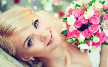 Картинка девушки -unsort+ лица +портреты букет лицо улыбка блондинка цветы