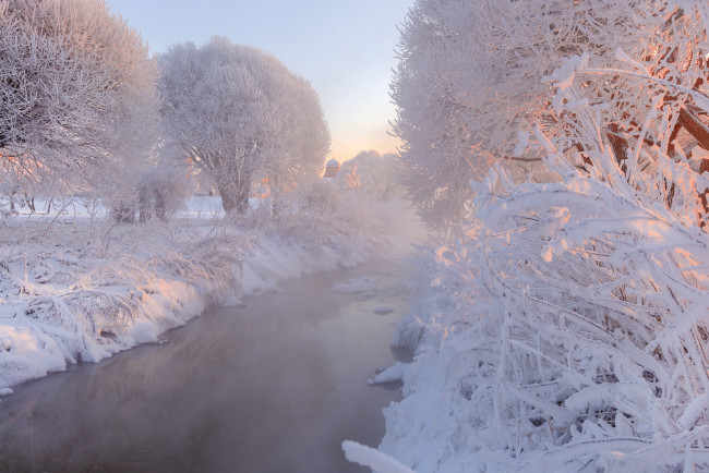 Обои картинки фото природа, парк, иней, зима, деревья, муринский, россия, речка, снег, санкт-петербург