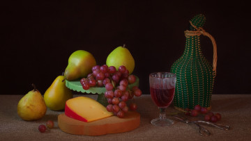 Картинка еда натюрморт груши виноград сыр вино