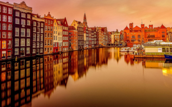 Обои картинки фото города, амстердам , нидерланды, канал, дома