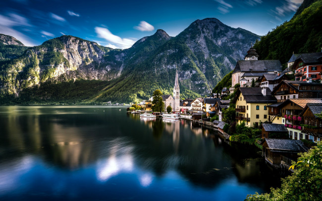 Обои картинки фото города, гальштат , австрия, озеро, горы