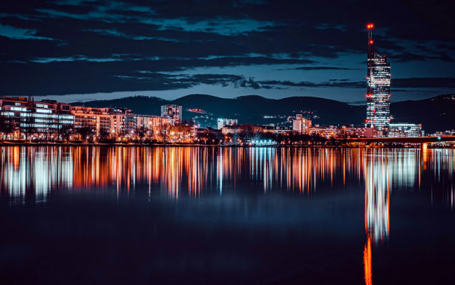 Обои картинки фото города, вена , австрия, река, вечер