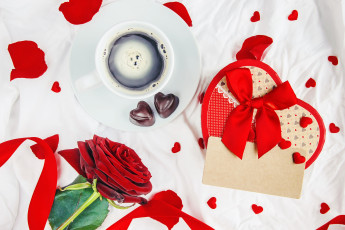 Картинка праздничные день+святого+валентина +сердечки +любовь чашка сердечки роза подарок письмо