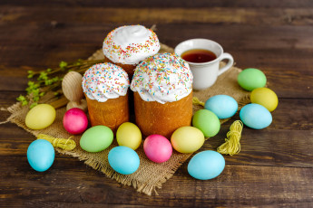 Картинка праздничные пасха яйца colorful happy cake кулич wood easter eggs decoration