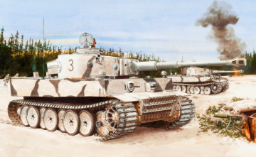 Картинка рисованные армия ron volstad зима тяжелый танк тигр pzkpw vi sdkfz 181
