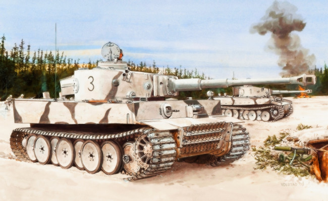 Обои картинки фото рисованные, армия, ron, volstad, зима, тяжелый, танк, тигр, pzkpw, vi, sdkfz, 181