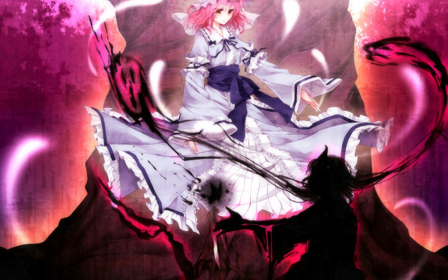 Обои картинки фото аниме, touhou, розовые, волосы, девушка
