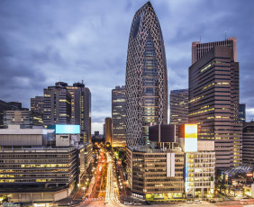 Картинка токио города токио+ Япония огни ночь дороги небоскребы