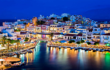 Картинка agios+nikolaos +crete +greece города -+огни+ночного+города греция крит дома море ночь огни