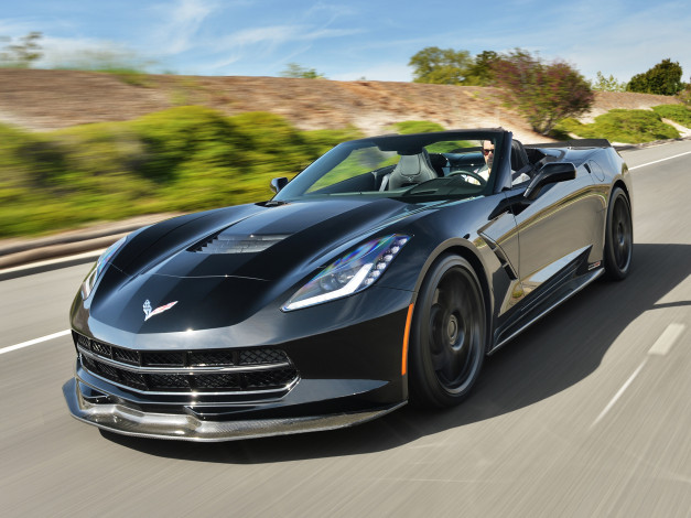 Обои картинки фото автомобили, corvette, темный, 2014, г, supercharged, hpe700, convertible, stingray, hennessey