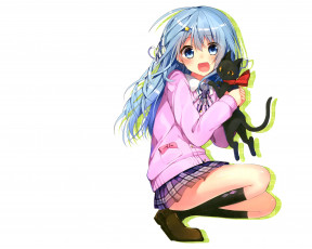 Картинка аниме животные +существа арт mishima kurone фон девочка кошка