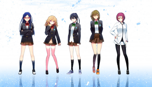 Обои картинки фото аниме, free, девушки, арт, hakusai, tachibana, makoto, matsuoka, rin, nanase, haruka, hazuki, nagisa, ryugazaki, rei