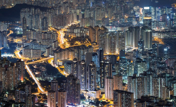 Картинка города гонконг+ китай город небоскребы здания дома улицы огни
