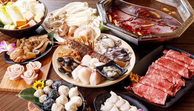 Обои картинки фото еда, разное, ассорти, моллюски, блюда, мясо, морепродукты, грибы