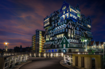 Картинка города -+здания +дома голландия огни нидерланды вечер зандам zaandam отель