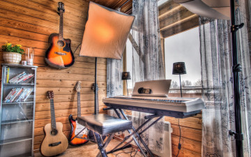 Картинка музыка -музыкальные+инструменты комната окно гитара