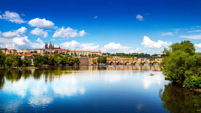 Обои картинки фото города, прага , Чехия, мост, река, влтава