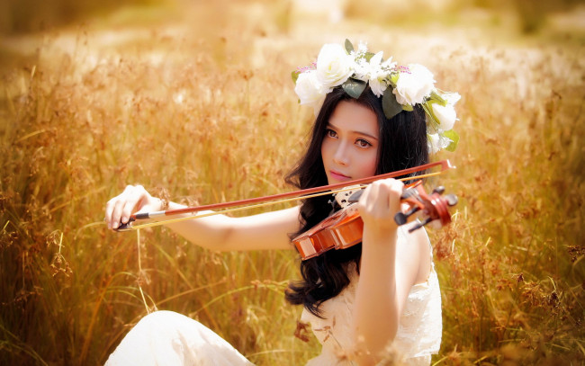 Обои картинки фото музыка, -другое, азиатка, девушка, скрипка