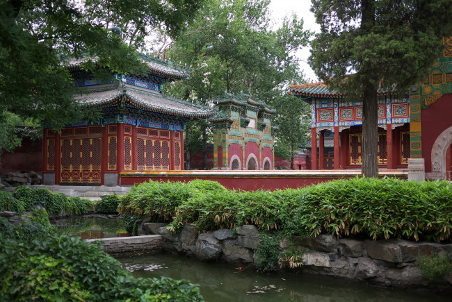 Обои картинки фото парк, бэйхай, пекин, природа, пагоды, деревья, пруд