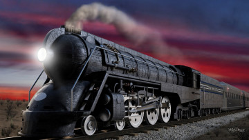 Картинка steam engine техника паровозы вечер рельсы паровоз состав
