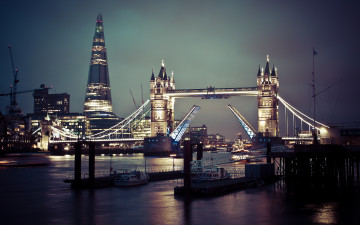 Картинка города лондон великобритания ночной город причал темза london england мост тауэрский tower bridge река