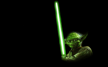 Картинка звездные войны фэнтези star wars yoda йода лазерный меч зеленый темный фон
