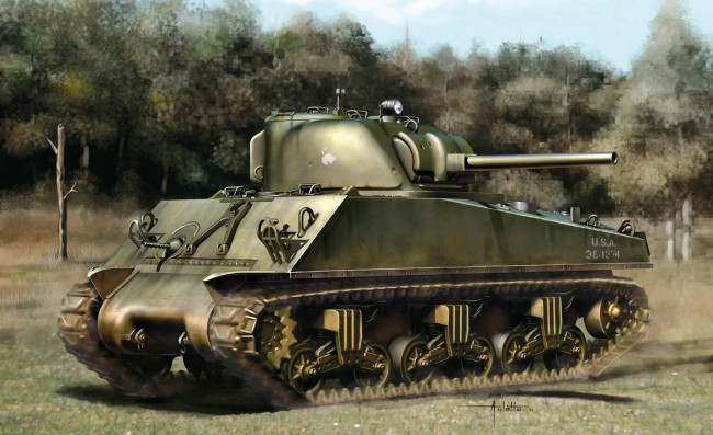 Обои картинки фото рисованные, армия, sherman, m4a3, w, eto, американский, средний, танк, ww2