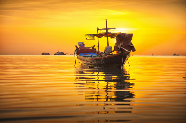 Обои картинки фото tao,  thailand, корабли, лодки,  шлюпки, лодка, сиамский, залив, таиланд, тао, thailand, закат