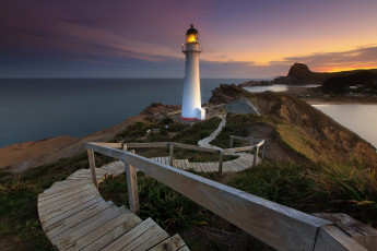 Картинка природа маяки закат скалы море океан небо