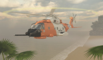 Картинка авиация 3д рисованые v-graphic вертолет море пальмы