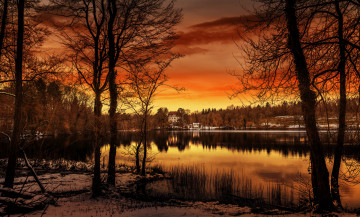 Картинка природа восходы закаты облака небо пейзаж озеро закат деревья