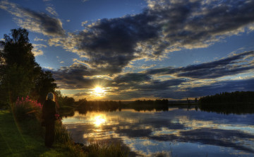 Картинка природа восходы закаты озеро закат небо облака